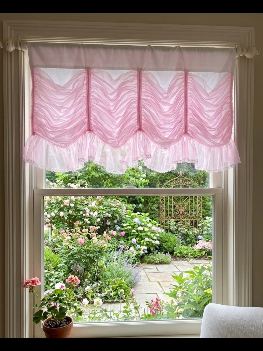Pink Ruffled Sheer Valance - Handmade